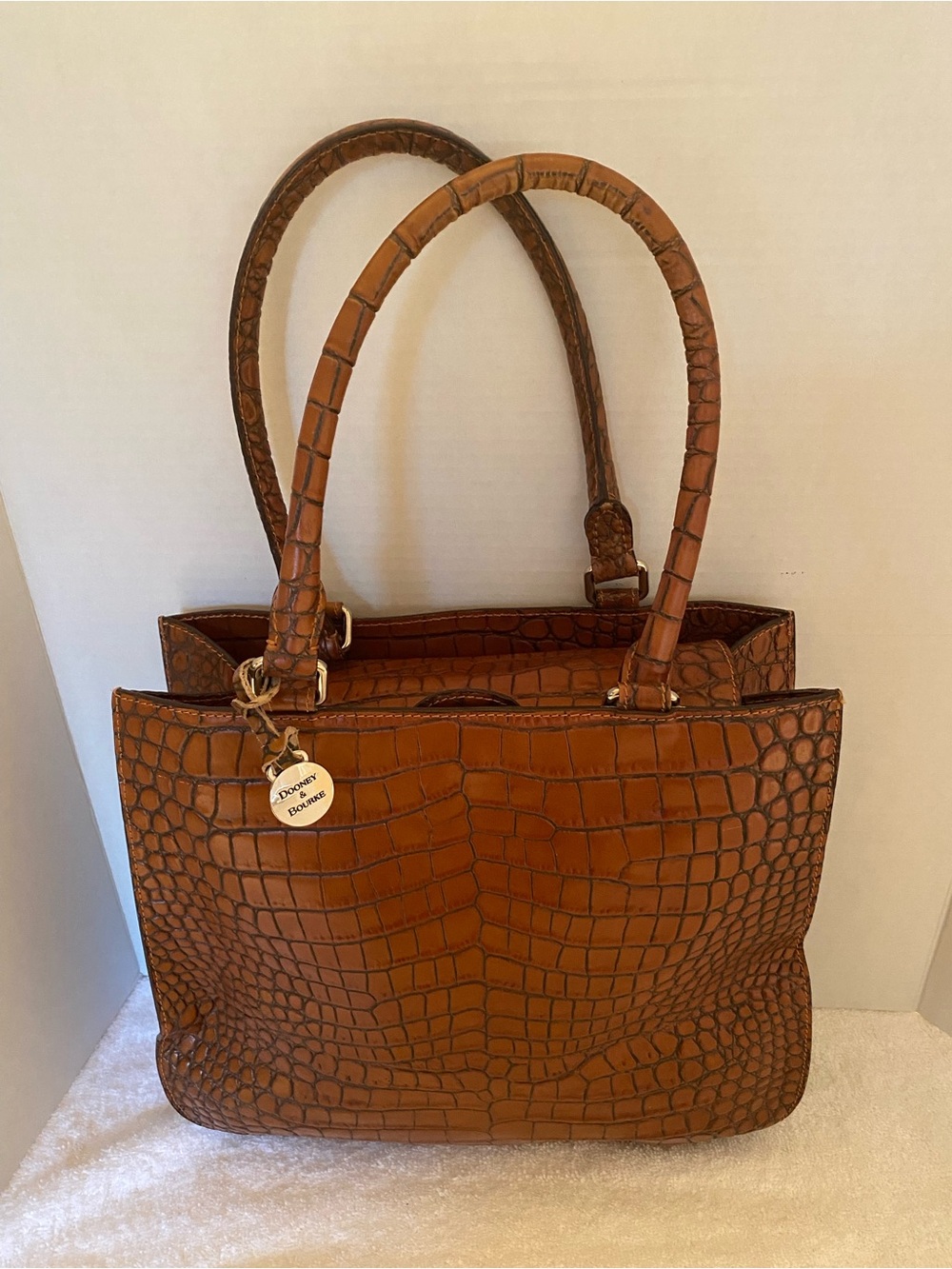 Dooney & Bourke Vintage Cognac Alto Collection Italian CrocLeather Embossed Tote